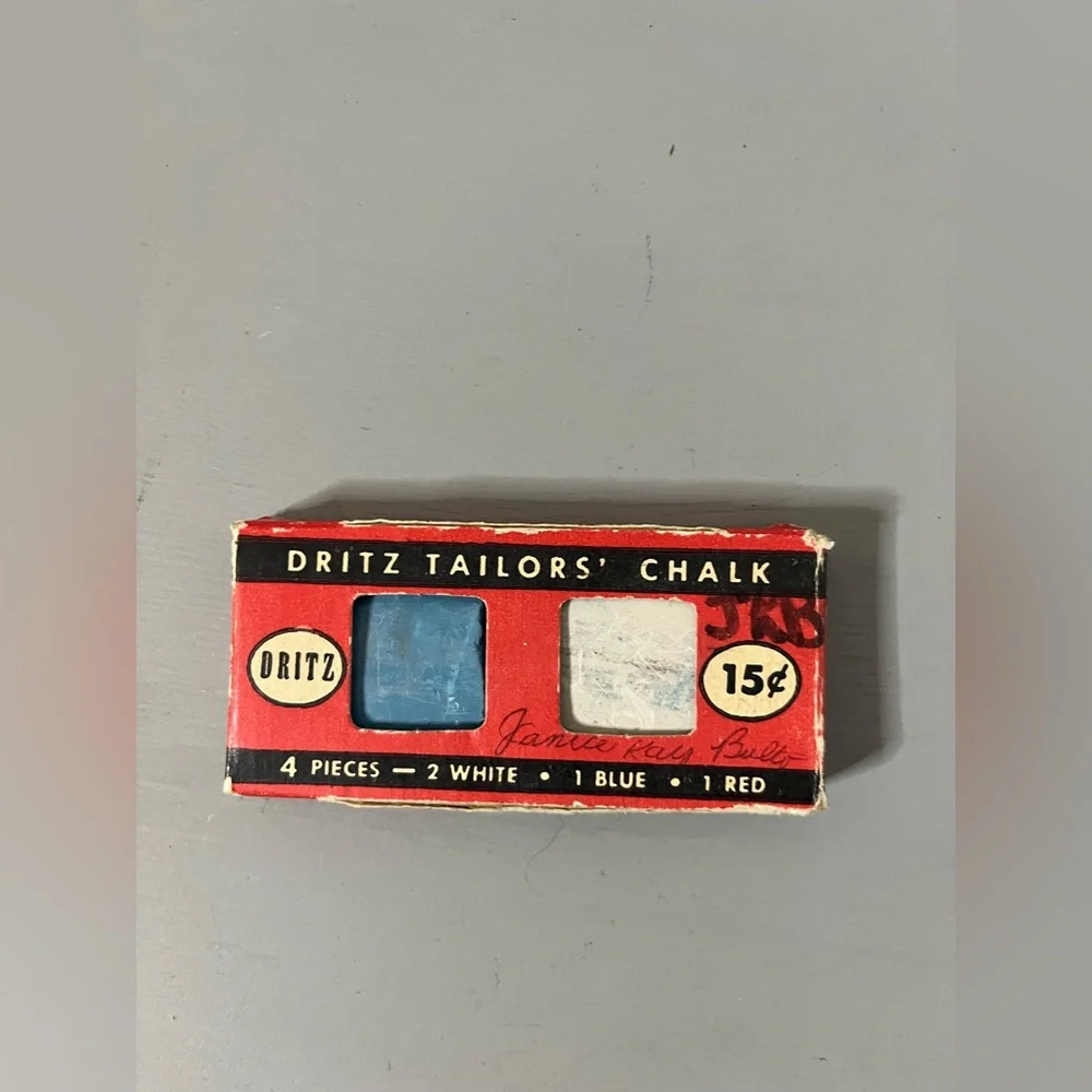 Vintage Dritz Tailors' Chalk 4 Pieces No 629 Red Blue White 1949 Original Box